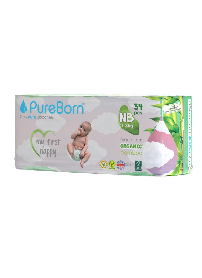PUREBORN New Born Organic Diapers Assorted 34 Count